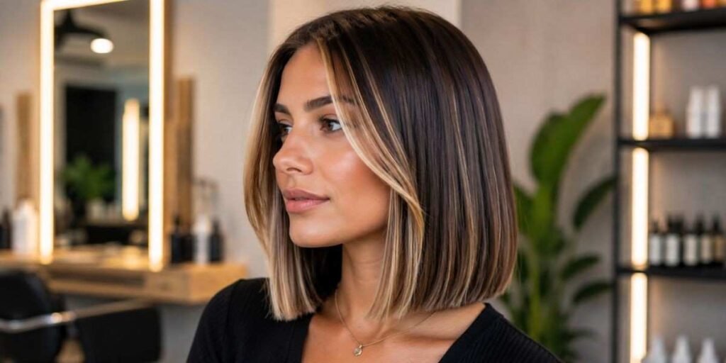 blunt-cut-with-money-piece-highlights Gorgeous Women's Haircut 