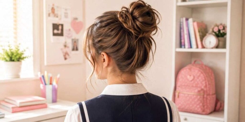Messy (Intentional) Bun Quick Hairstyles for School
