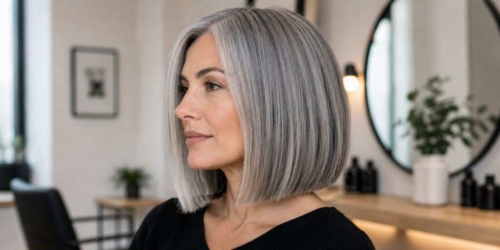 natural-gray-blunt-cut Gorgeous Women's Haircut 