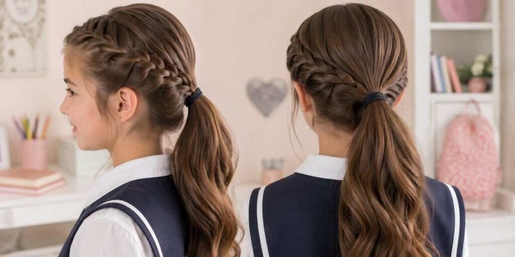 Side Braid into a Ponytail Quick Hairstyles for School