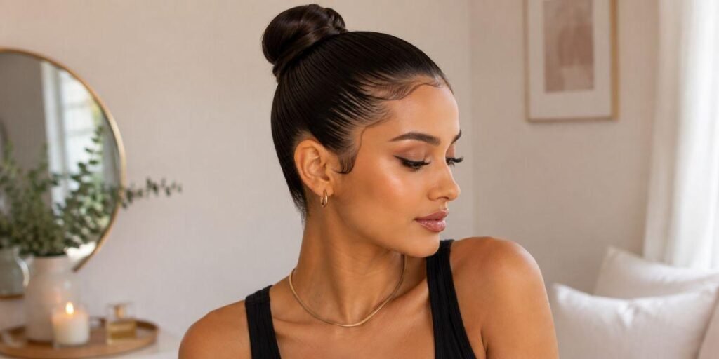 Slicked-Back Bun with Edge Gel Lazy Day Hairstyles